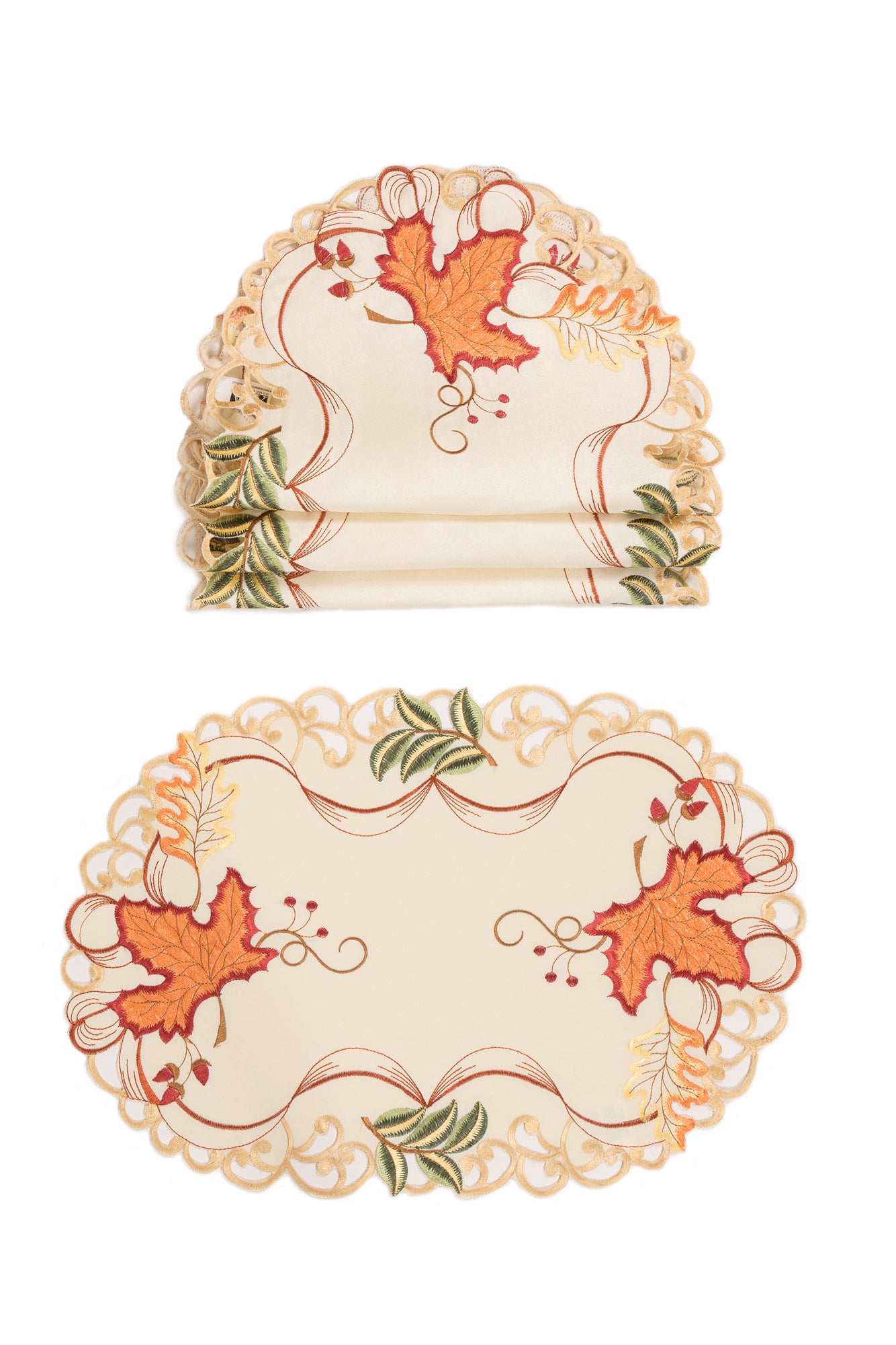 XD18808 Autumn Leaf Scroll Cutwork Embroidered Placemat Set of 4 13x19