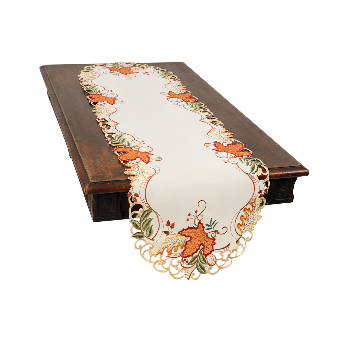 XD18808 Autumn Leaf Scroll Cutwork Embroidered Table Runner 15x34