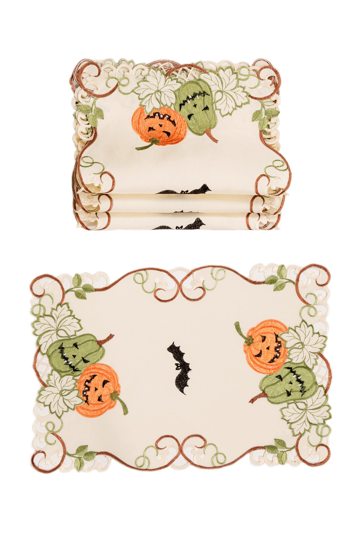 XD18809 Harvest Pumpkin Halloween Cutwork Embroidered Placemat Set of 4 13x19