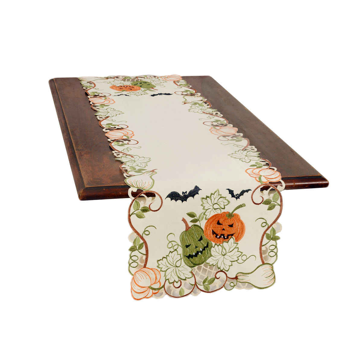 XD18809 Harvest Pumpkin Halloween Cutwork Embroidered Table Runner 15x34