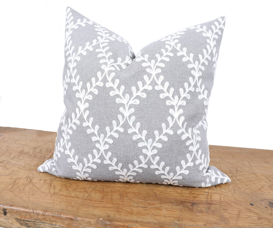 XD19200-Piluki Leaf Crewel Embroidered Pillow, 20 by 20-Inch With Feather Insert