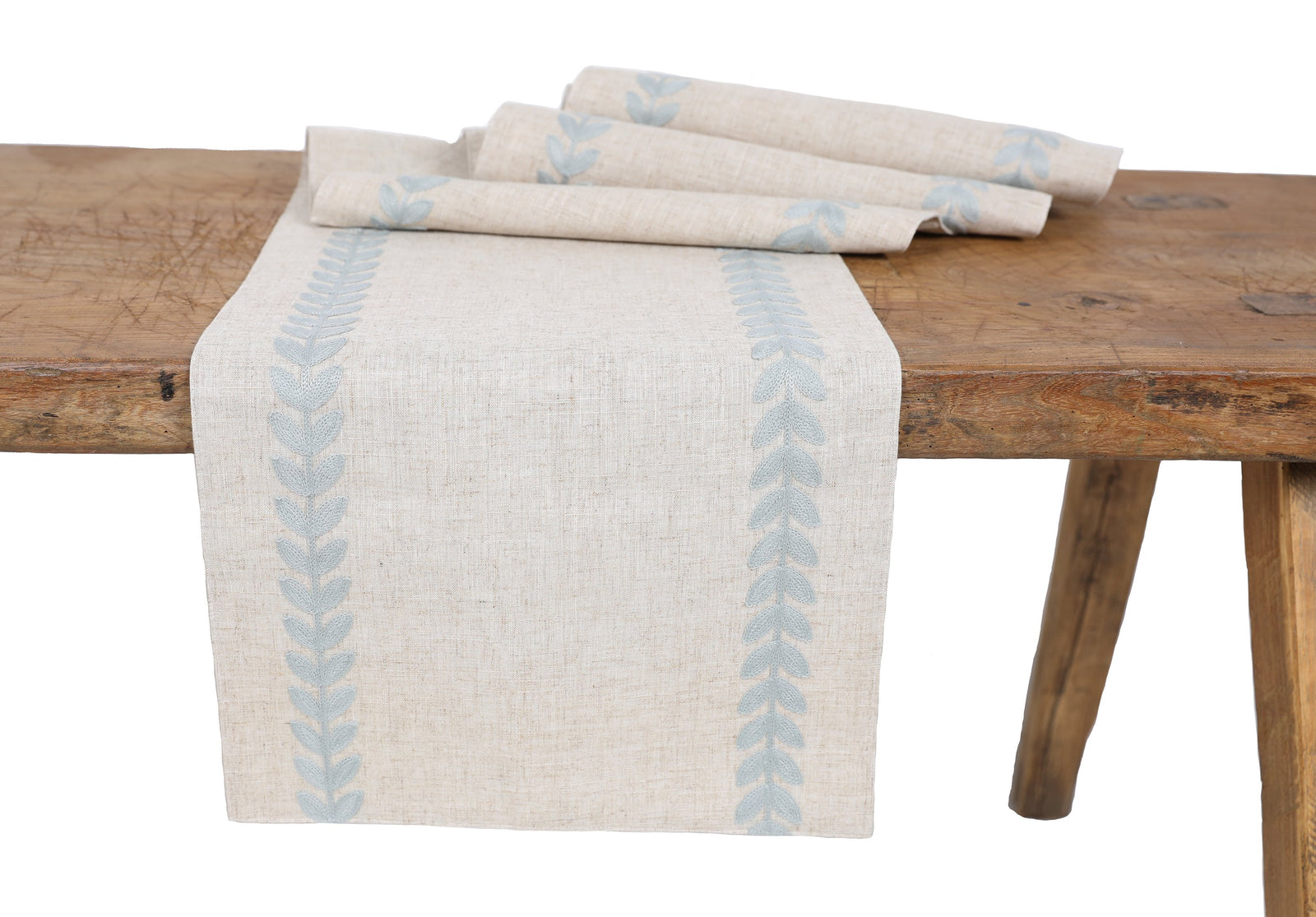 Xia Home Fashions Leaf Embroidered Double Layer Table Runner 15x90 Green