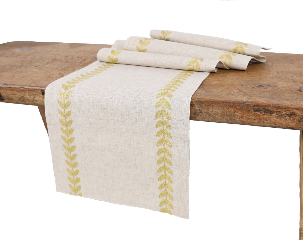 Xia Home Fashions Leaf Embroidered Double Layer Table Runner 15x90 Green