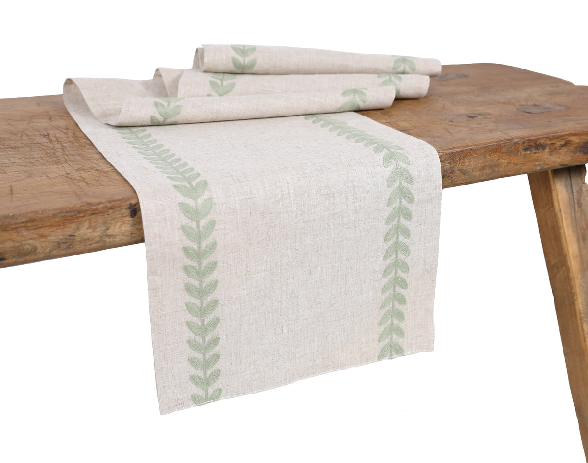 Xia Home Fashions Leaf Embroidered Double Layer Table Runner 15x90 Green
