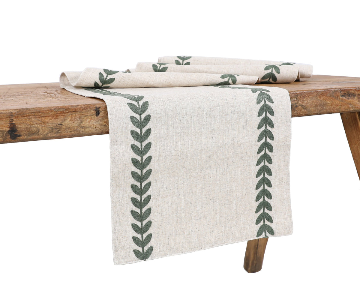 Xia Home Fashions Leaf Embroidered Double Layer Table Runner 15x90 Green