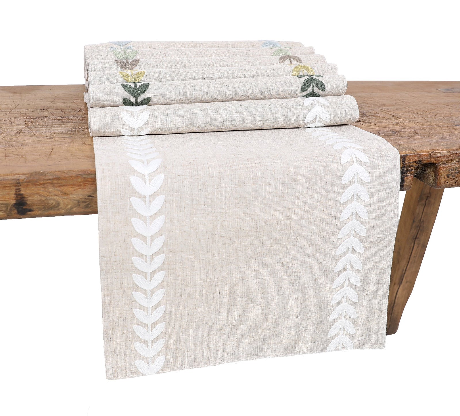 Xia Home Fashions Leaf Embroidered Double Layer Table Runner 15x90 Green