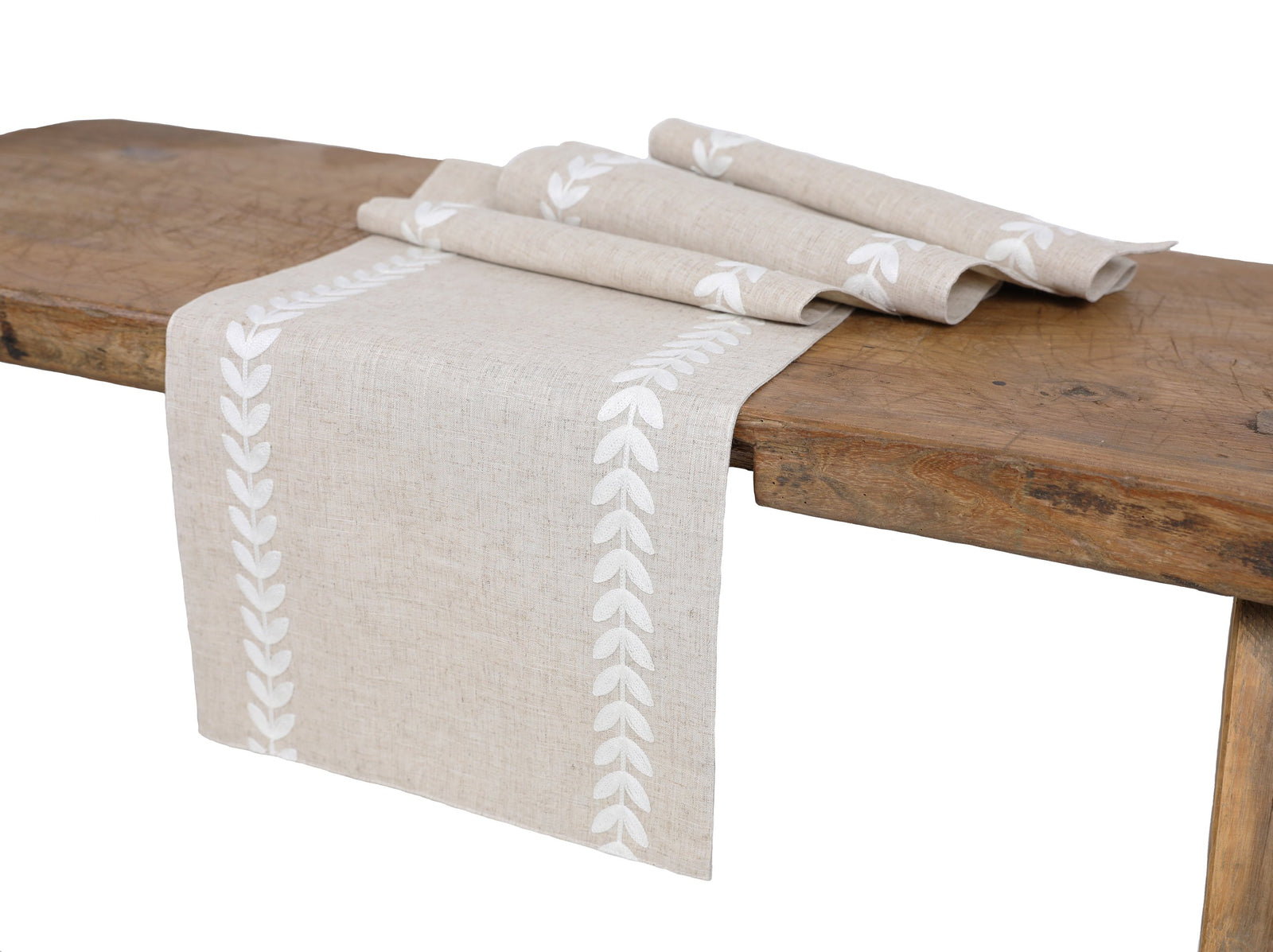 Xia Home Fashions Leaf Embroidered Double Layer Table Runner 15x90 Green
