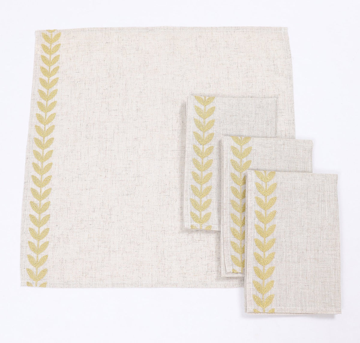 Xia Home Fashions Leaf Embroidered Double Layer Napkins Set of 4 20x20 Pine Green