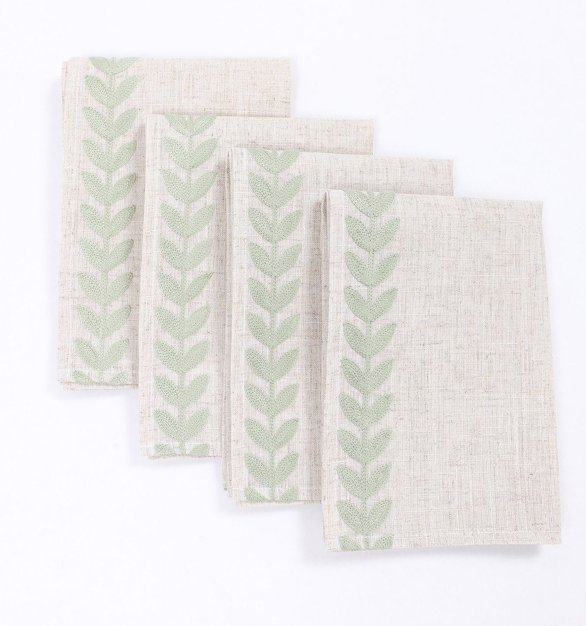 Xia Home Fashions Leaf Embroidered Double Layer Napkins Set of 4 20x20 Pine Green