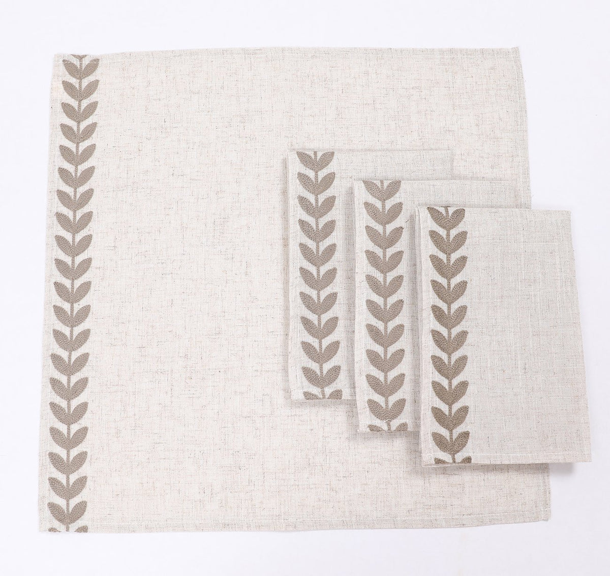 Xia Home Fashions Leaf Embroidered Double Layer Napkins Set of 4 20x20 Pine Green