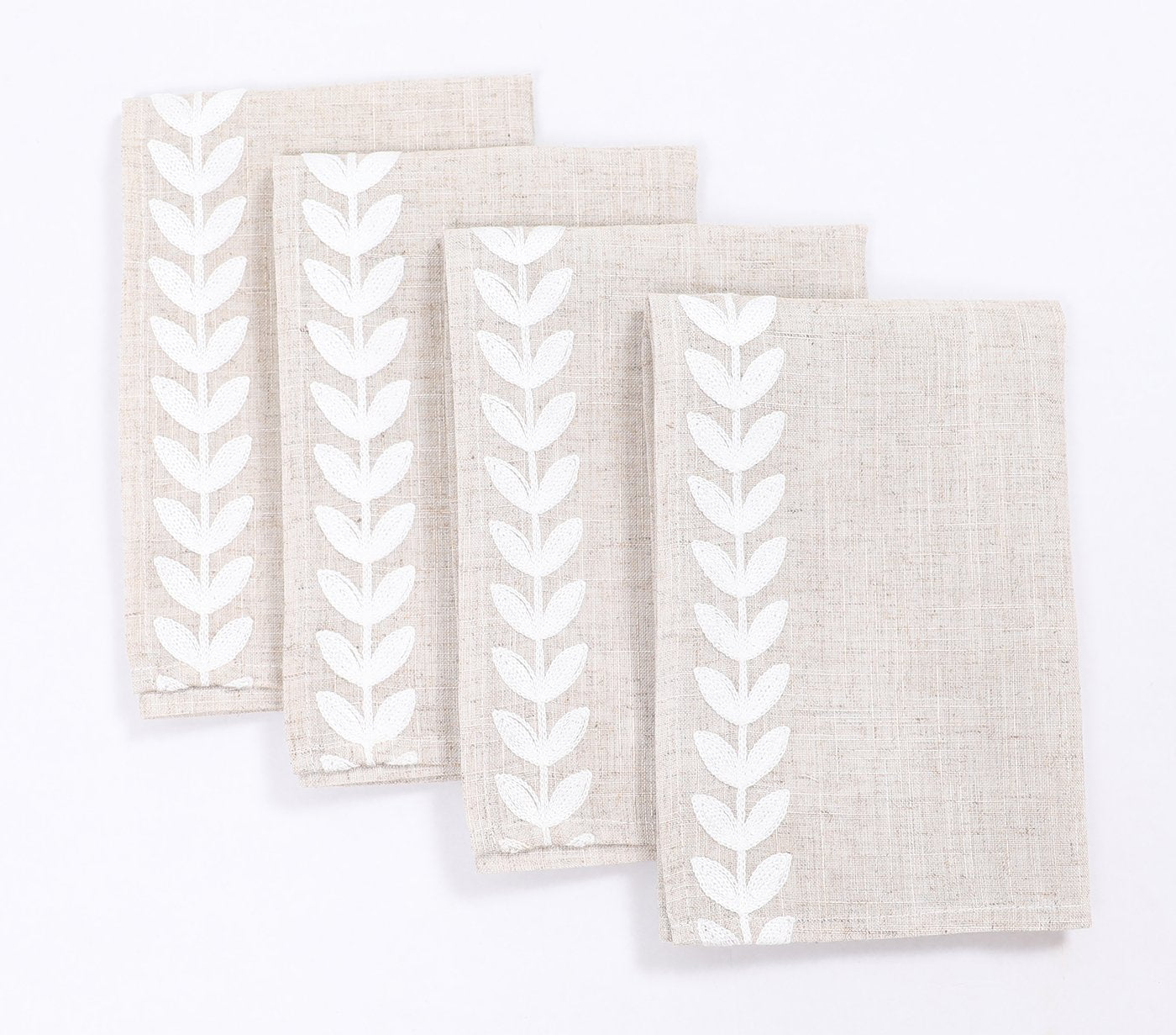 Xia Home Fashions Leaf Embroidered Double Layer Napkins Set of 4 20x20 Pine Green