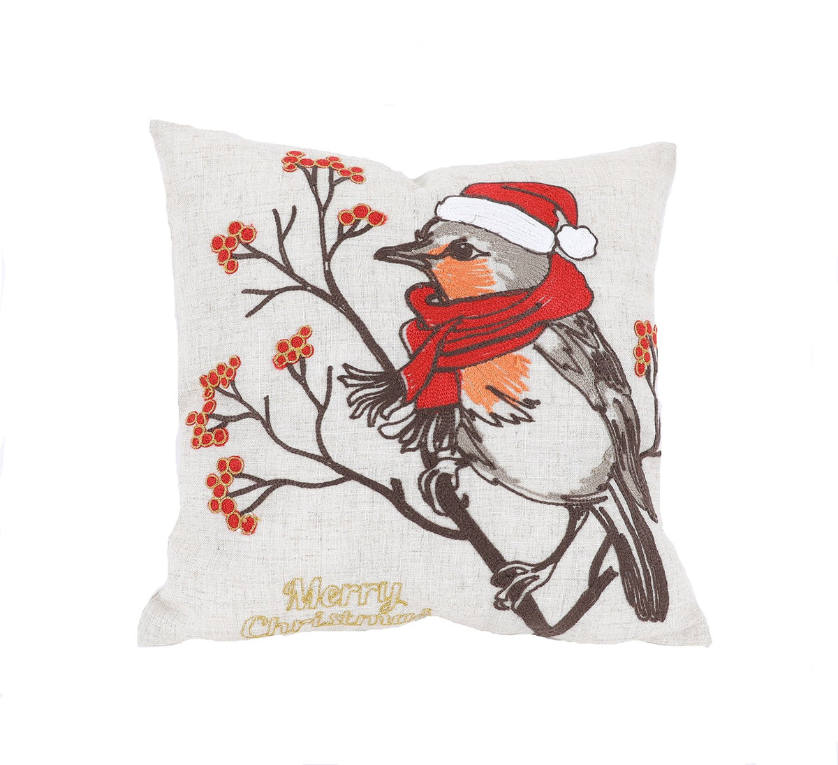 XD19801 Christmas Bird Pillow 14x14 Natural