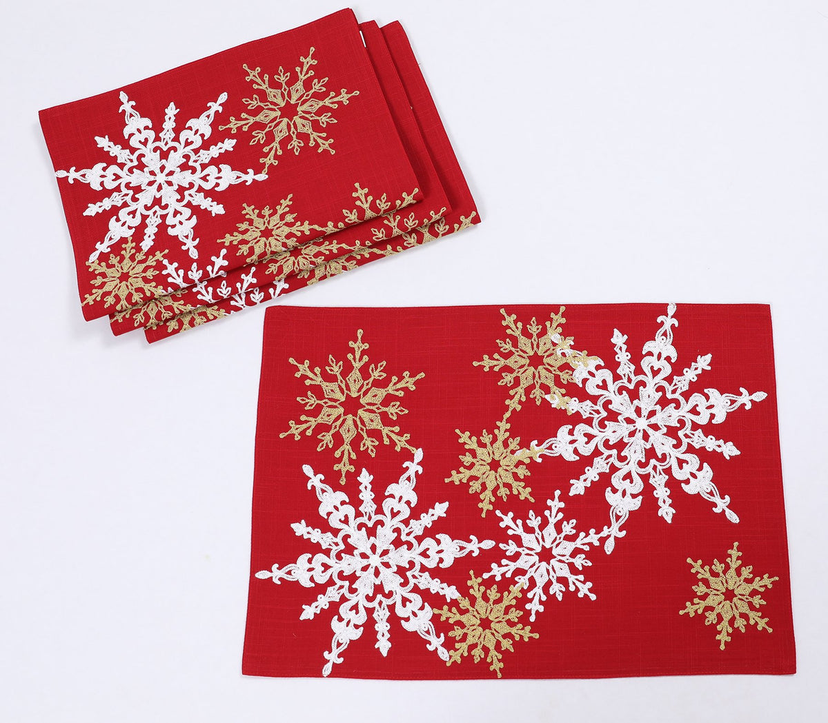 XD19802 Christmas Snowflake Placemats Set of 4 14x20 Red