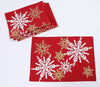 XD19802-Magical Snowflakes Crewel Embroidered Christmas Placemats 14 by 20-Inch, Set of 4, Red