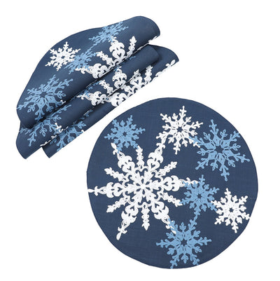 XD19802-Magical Snowflakes Crewel Embroidered Christmas Placemats 16-Inch Round, Set of 4, Red