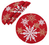 XD19802-Magical Snowflakes Crewel Embroidered Christmas Placemats 16-Inch Round, Set of 4, Red