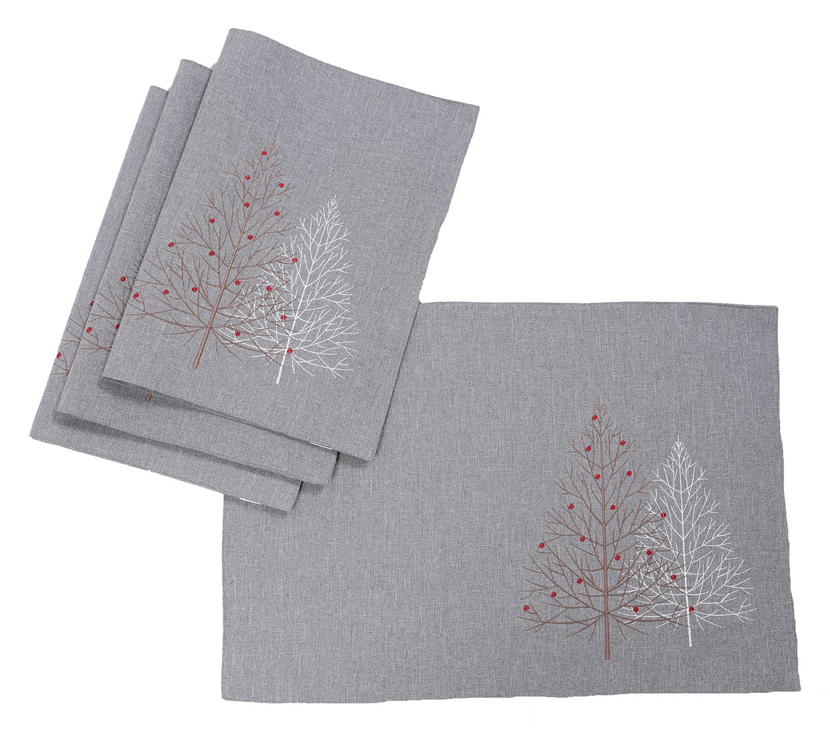 XD19803 Christmas Tree Placemats Set of 4 14x20 Off White