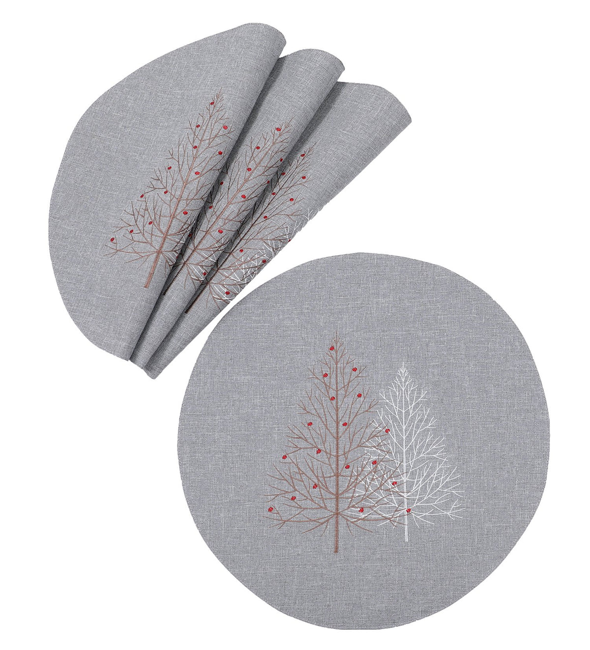 XD19803 Christmas Tree Round Placemats Set of 4 16in Off White