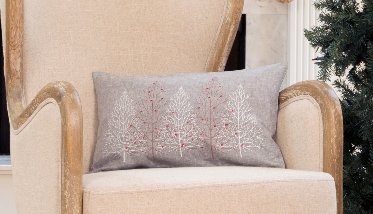 XD19803 Festive Trees Christmas Pillow 12x20 Off White
