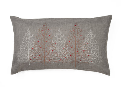 Festive Trees Embroidered Christmas Pillow, 12"x20", White