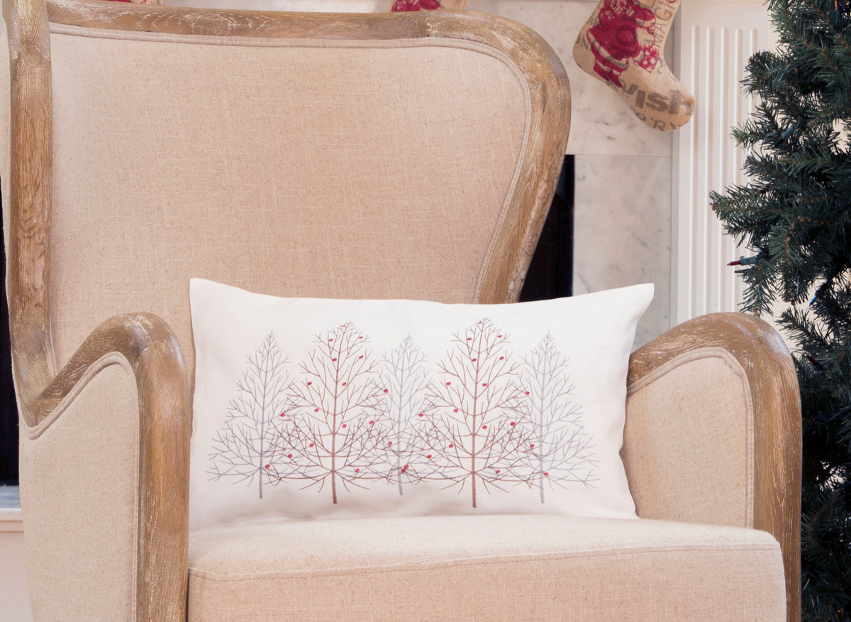 XD19803 Festive Trees Christmas Pillow 12x20 Off White