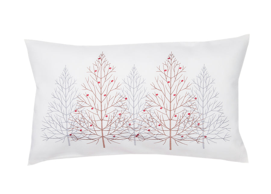 Festive Trees Embroidered Christmas Pillow, 12"x20"