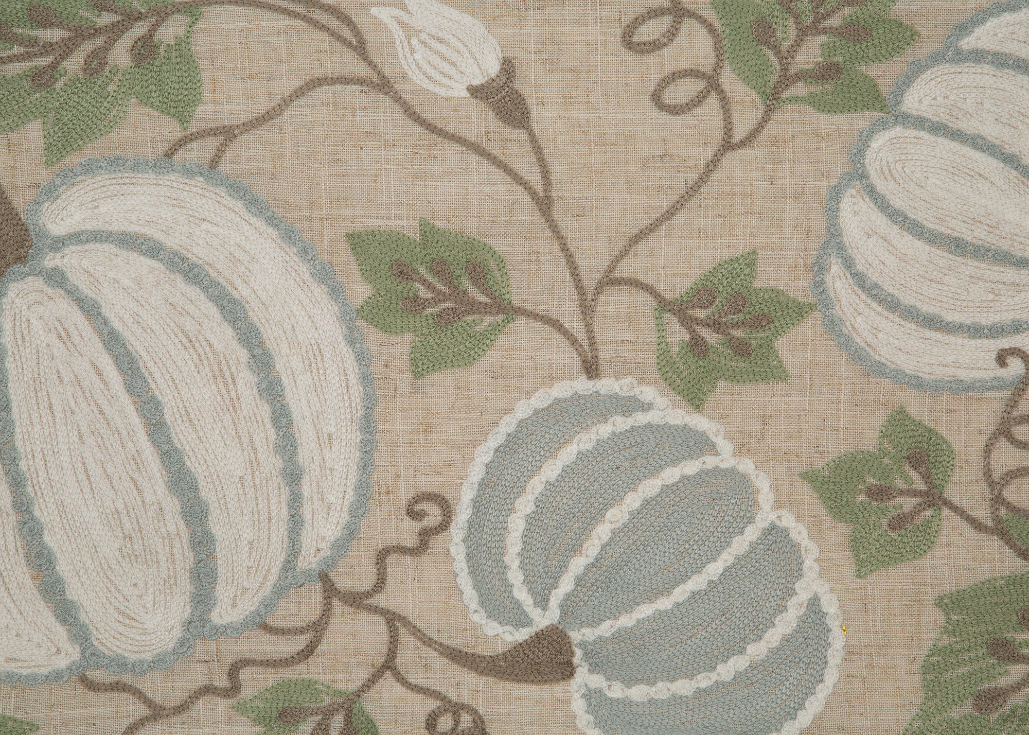 Harvest Pumpkins And Vines Crewel Embroidered Fall Pillow, 14"x14"