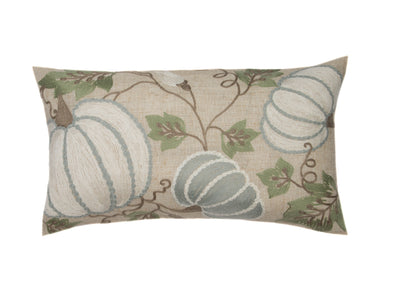 Harvest Pumpkins And Vines Crewel Embroidered Fall Pillow, 14"x14"