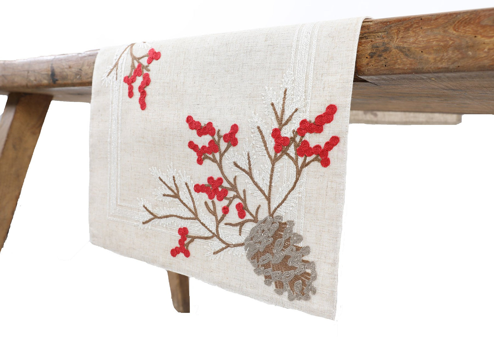 XD19811 Pine Cone Berry Table Runner 16x36 Linen