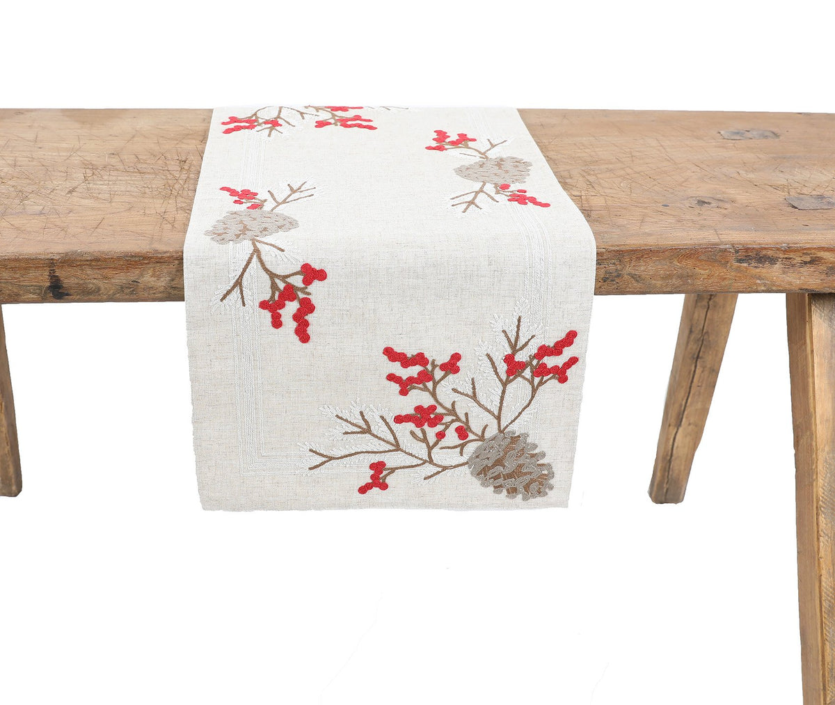 XD19811 Pine Cone Berry Table Runner 16x36 Linen