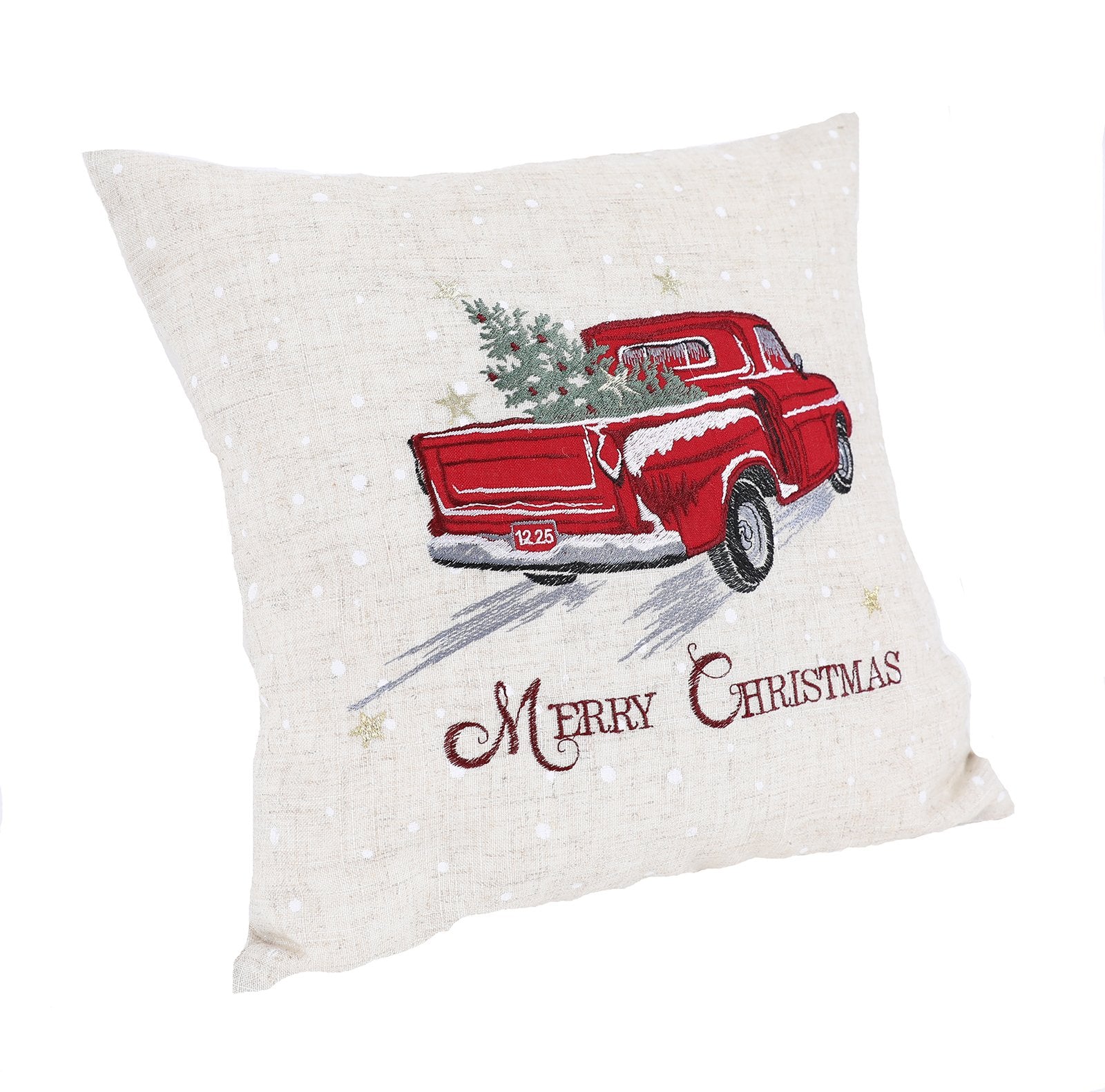 XD19812 Vintage Red Truck Christmas Pillow 14x14 Linen