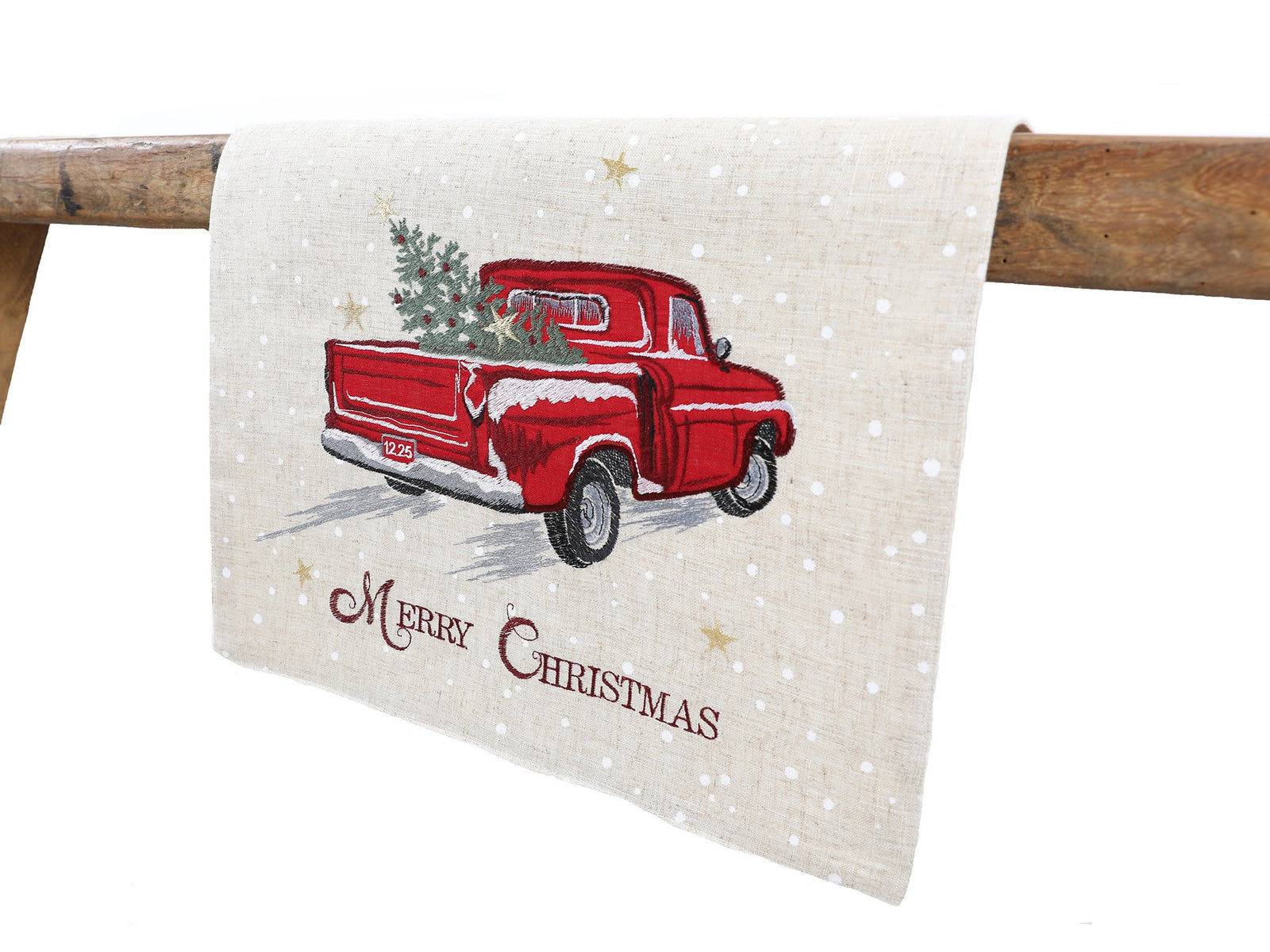 XD19812 Vintage Red Truck Christmas Table Runner 16x36 Linen