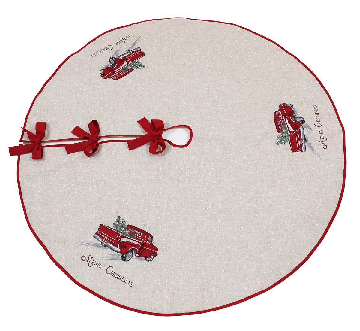 XD19812 Vintage Red Truck Christmas Tree Skirt 56in Jute