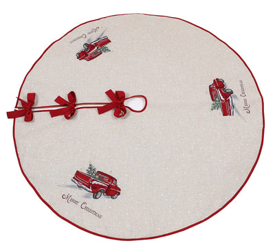 XD19812-Merry Christmas Truck Embroidered Tree Skirt 56 Inch Round, Jute