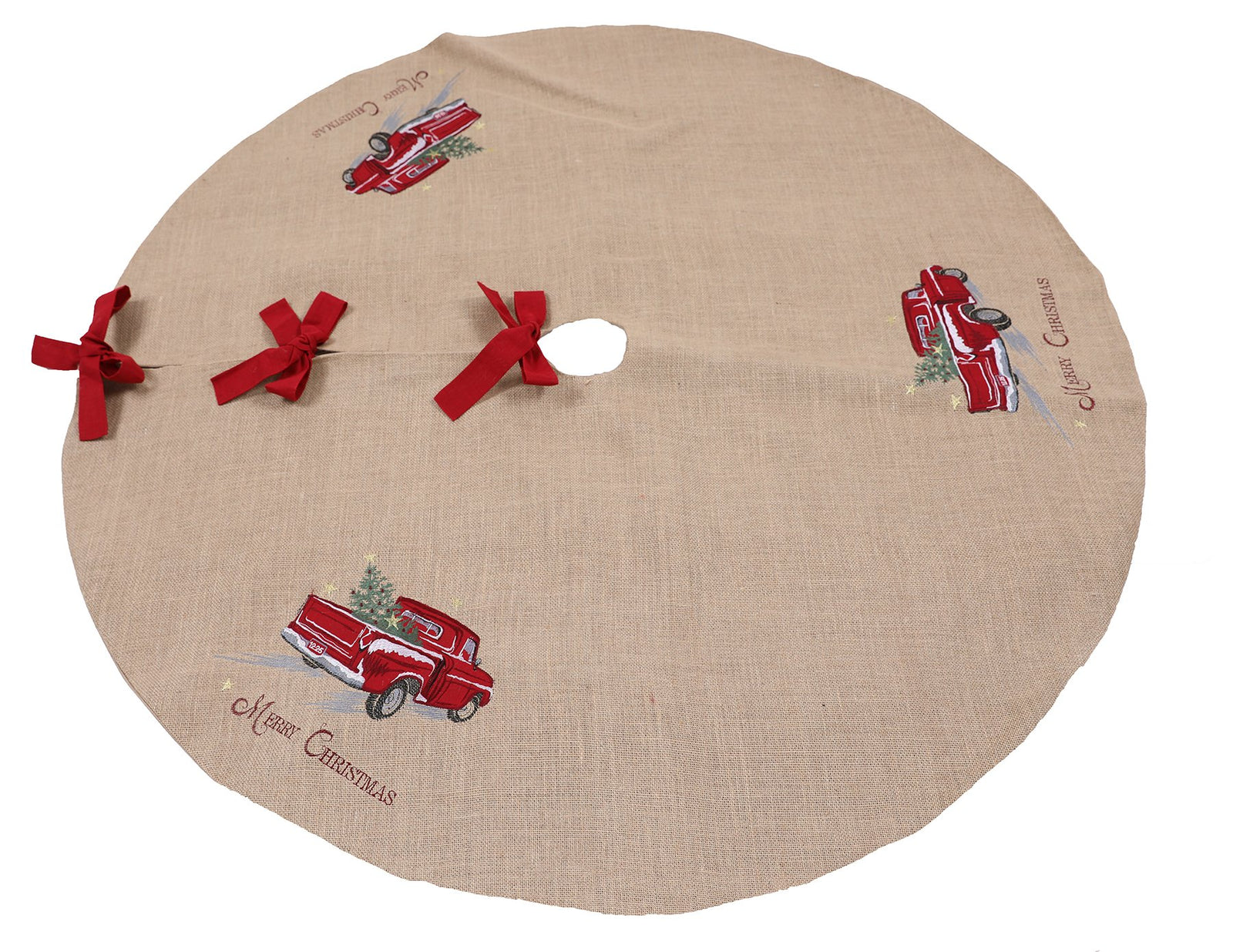XD19812 Vintage Red Truck Christmas Tree Skirt 56in Jute