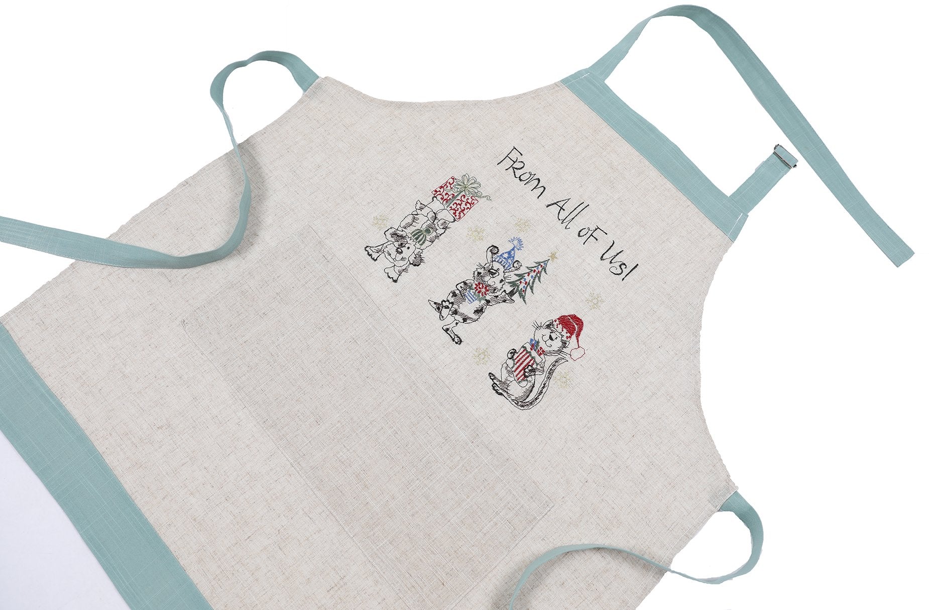 XD19813-Animal's Fun Holiday Party Embroidered Apron Adults Size 30 by 26-Inch