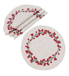 XD19816-Holly Berry Branch Crewel Embroidered Christmas Placemats 16-Inch Round, Set of 4
