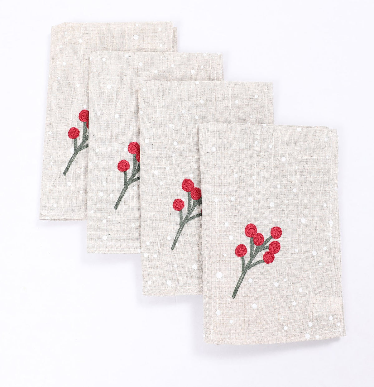 XD19816 Holly Berry Wreath Christmas Napkins Set of 4 20x20 Linen