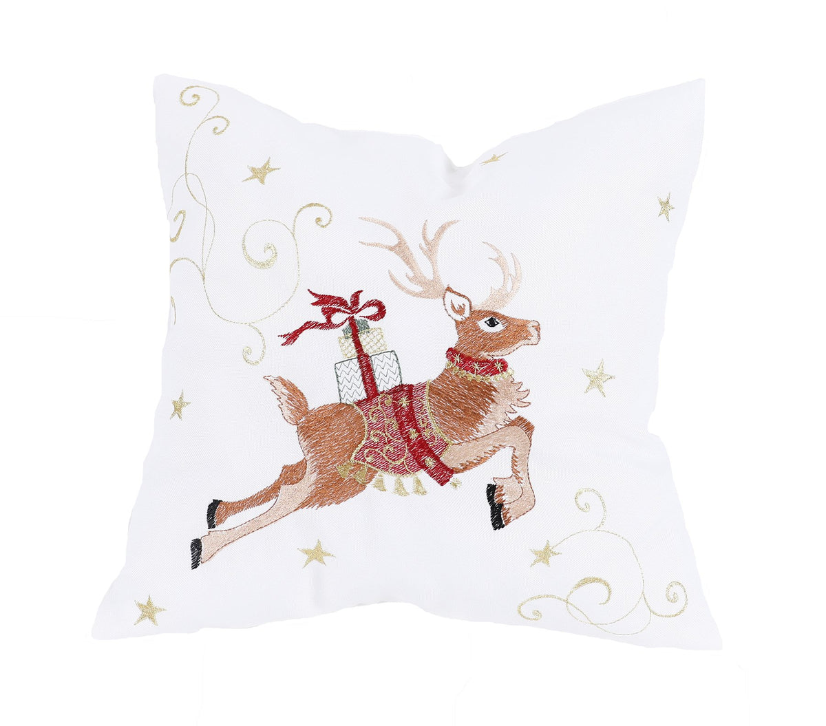 XD19820 Festive Reindeer Christmas Pillow 14x14 Polyester