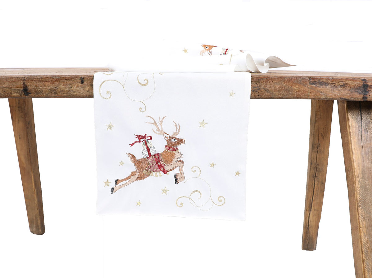 XD19820 Festive Reindeer Christmas Table Runner 16x36 Polyester