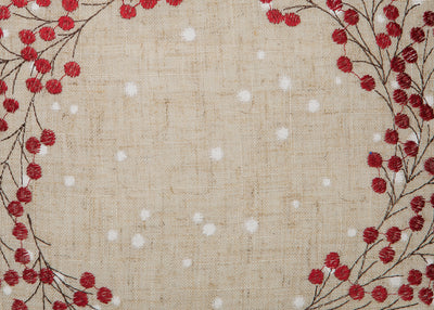 Holly Berry Wreath Embroidered Christmas Pillow, 14"x14"