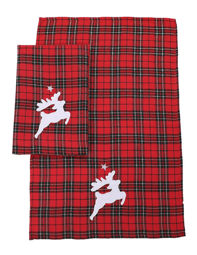 XD19881 Tartan Santa Sleigh Christmas Tea Towels Set of 2 14x22 Linen Blend