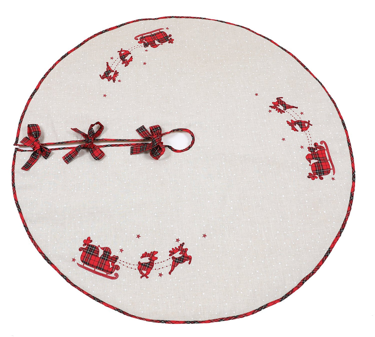 XD19881 Tartan Santa Sleigh Christmas Tree Skirt 56 Round Jute