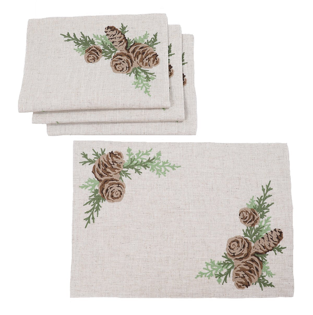 XD19882 Winter Pine Cones Christmas Placemats Set of 4 14x20 Linen Blend
