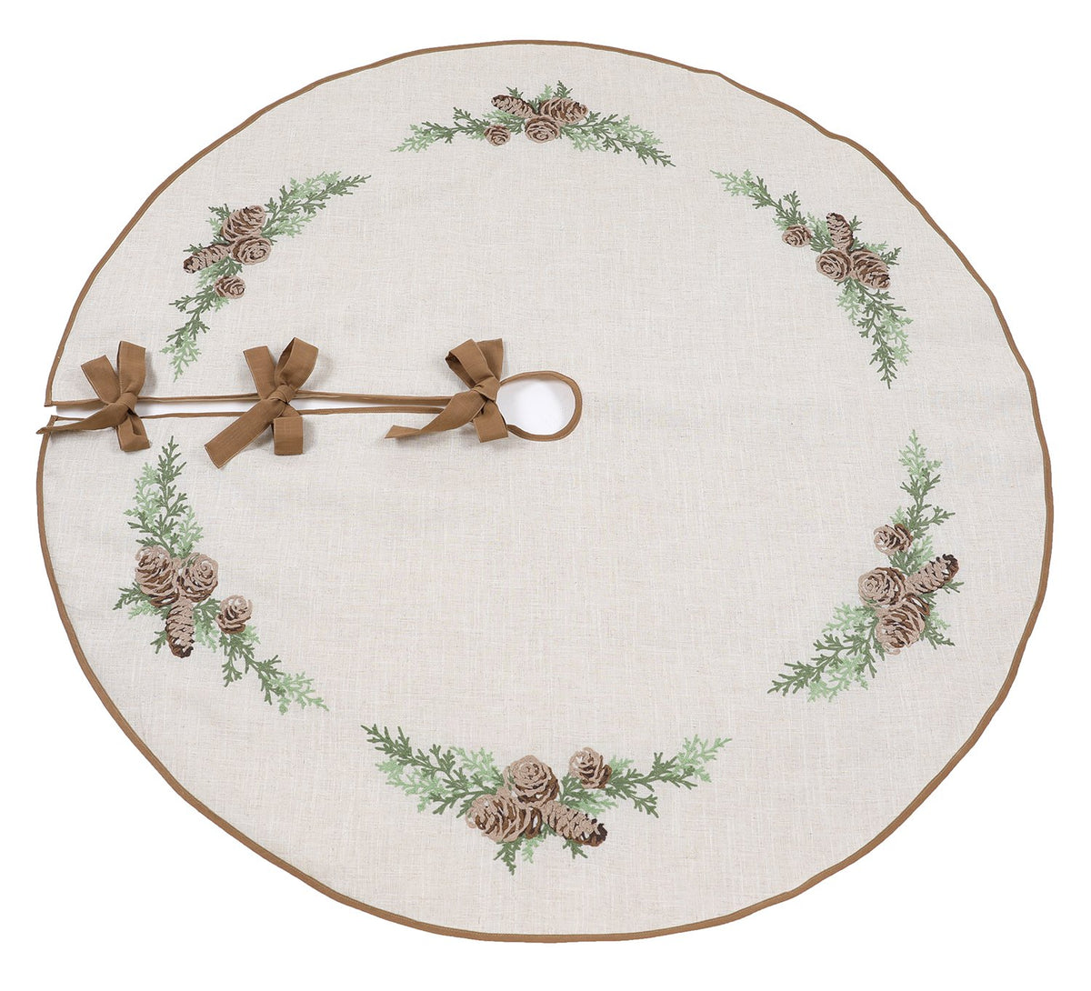 XD19882 Winter Pine Cones Christmas Tree Skirt 56 Round Jute