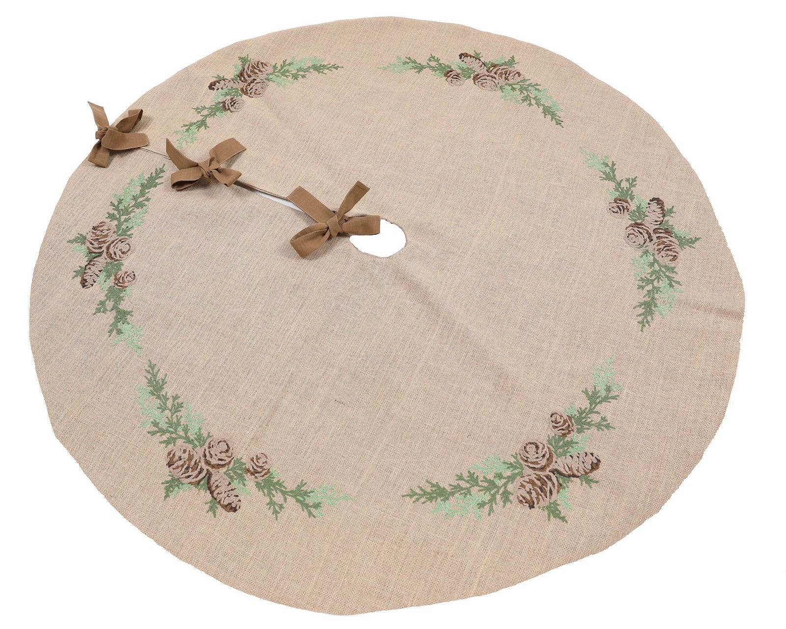 XD19882 Winter Pine Cones Christmas Tree Skirt 56 Round Jute
