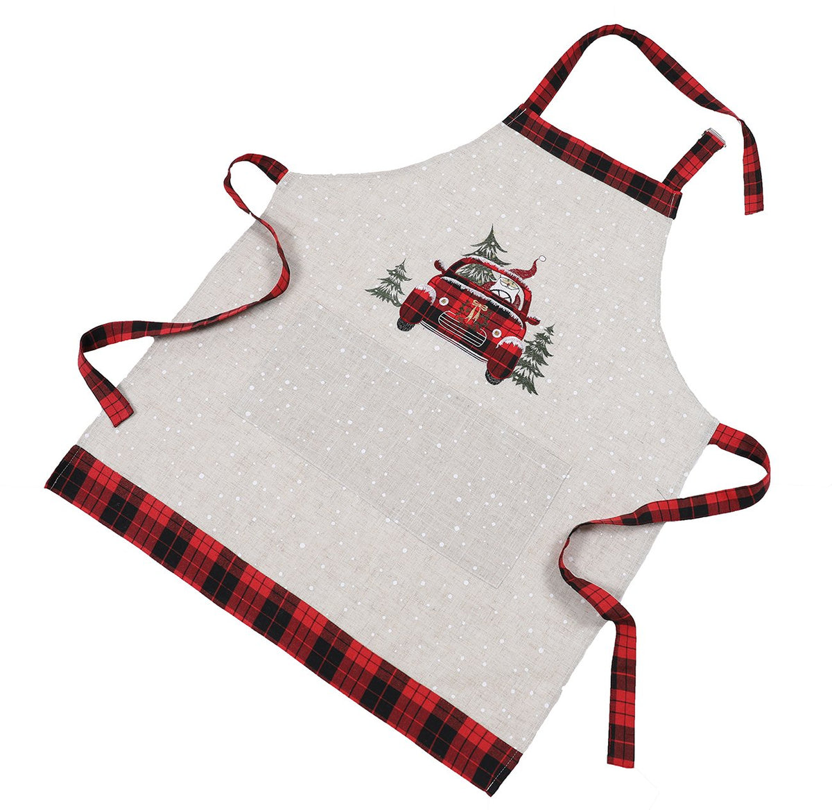 XD19884 Tartan Santa Car Adult Christmas Apron 30x26 Linen Blend
