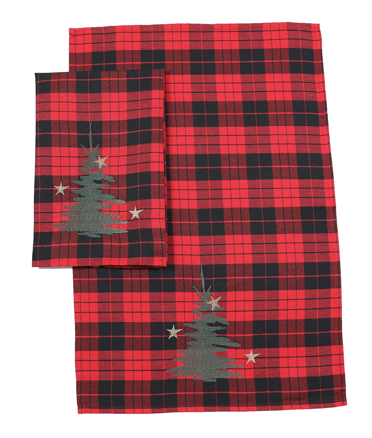 XD19886 Vintage Tartan Christmas Truck Tea Towels Set of 2 14x22 Linen Blend