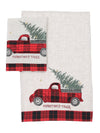 XD19886-Vintage Tartan Truck With Christmas Tree Decorative Towels 14 by 22-Inch, Set of 2