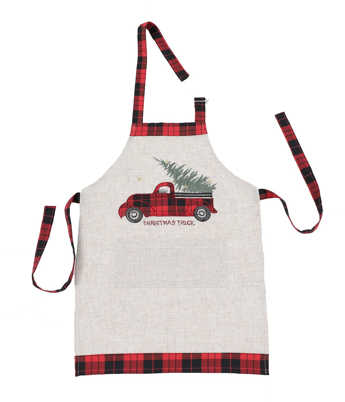 XD19886 Vintage Tartan Christmas Truck Adult Christmas Apron 30x26 Linen Blend